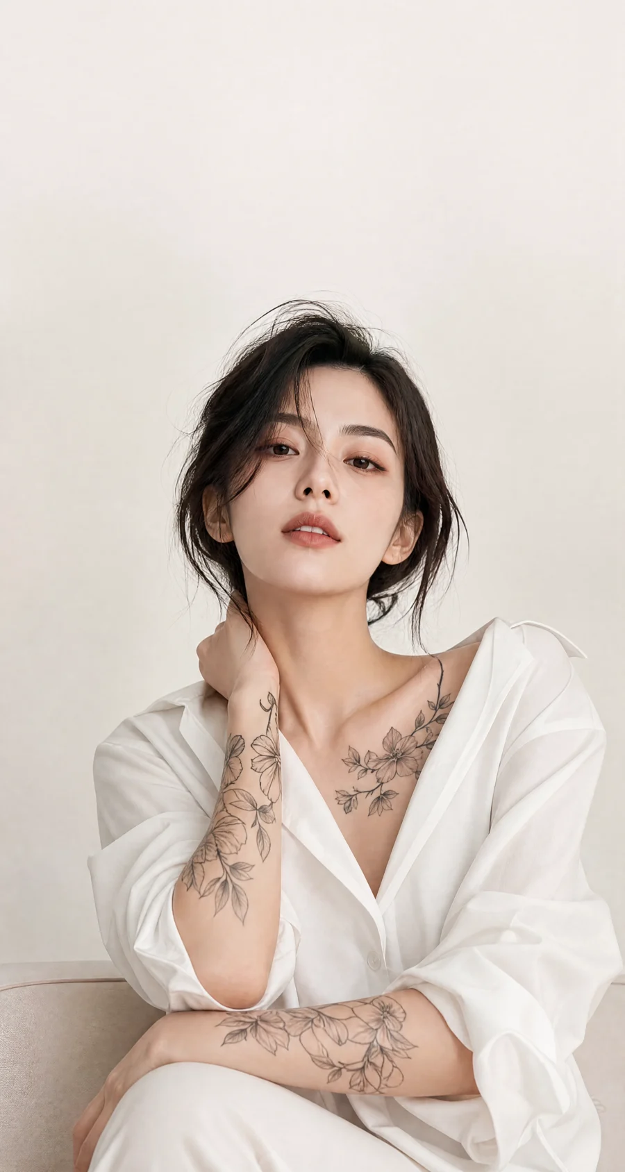 白衣纹身美女平板壁纸