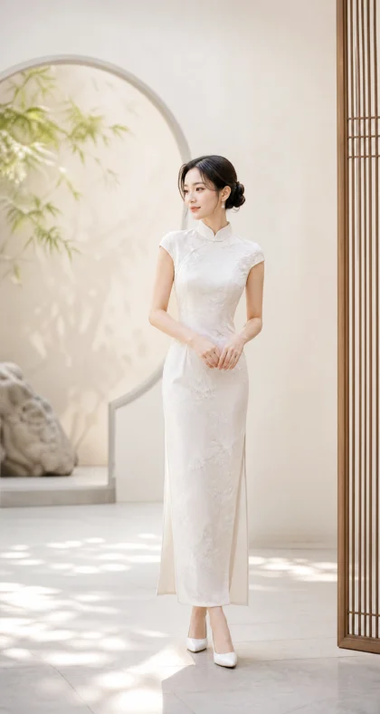 白衣旗袍美女雅致平板壁纸