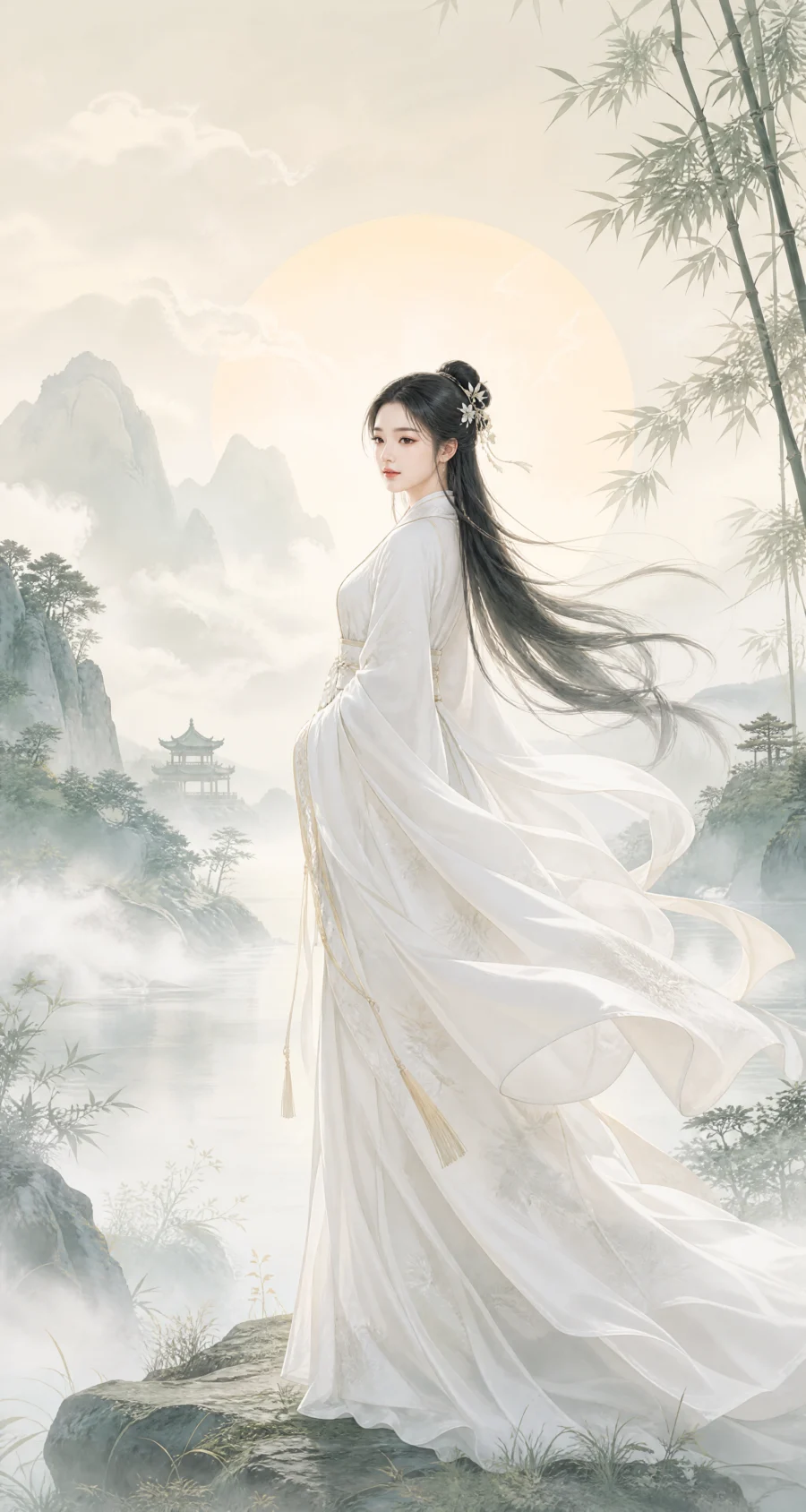 白衣古装美女唯美平板壁纸