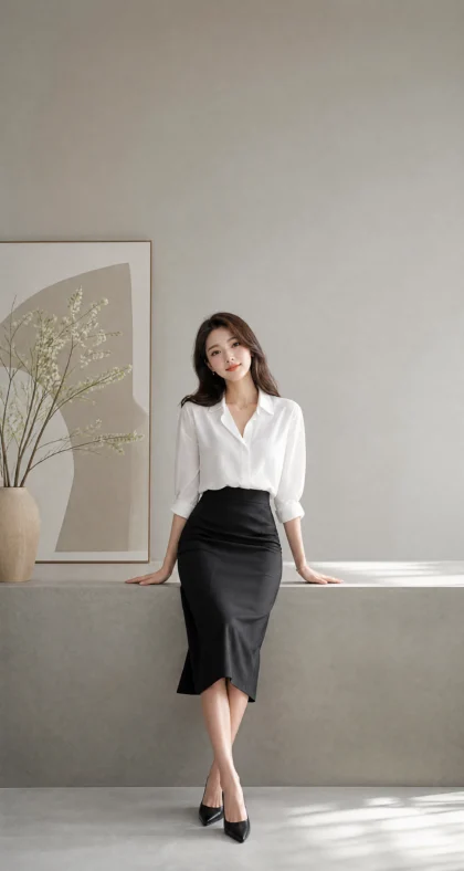 白衣黑裙气质美女平板壁纸