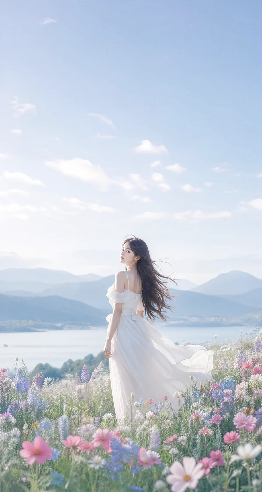 白裙少女清新唯美平板壁纸