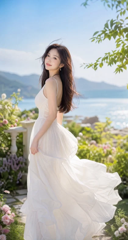 白裙美女清新唯美平板壁纸