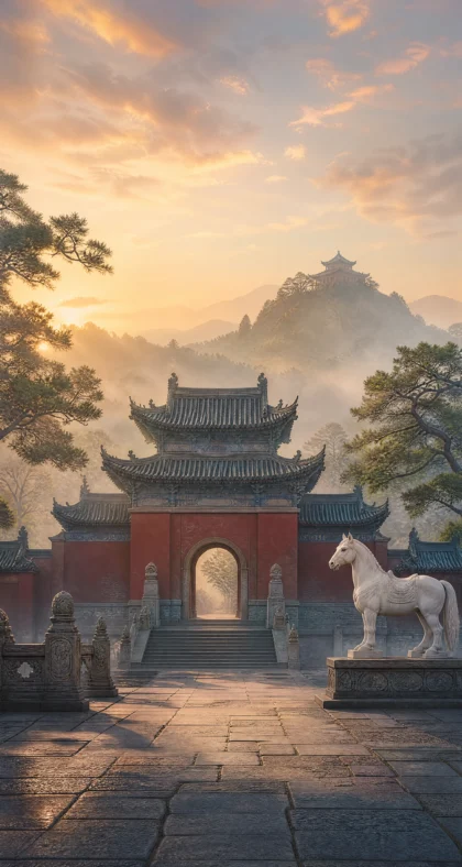 白马寺晨曦禅意平板壁纸