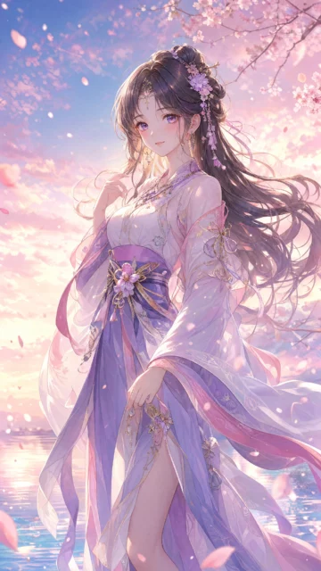 樱光下的动漫少女手机壁纸