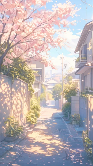 樱花晨光日系插画手机壁纸