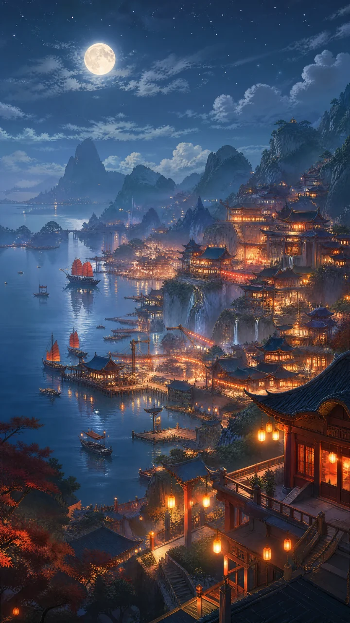 璃月港月夜海湾手机壁纸