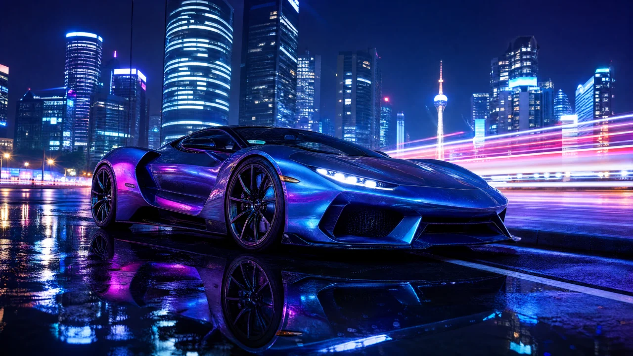 霓虹夜色炫酷跑车桌面壁纸
