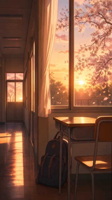放课后夕阳校园手机壁纸