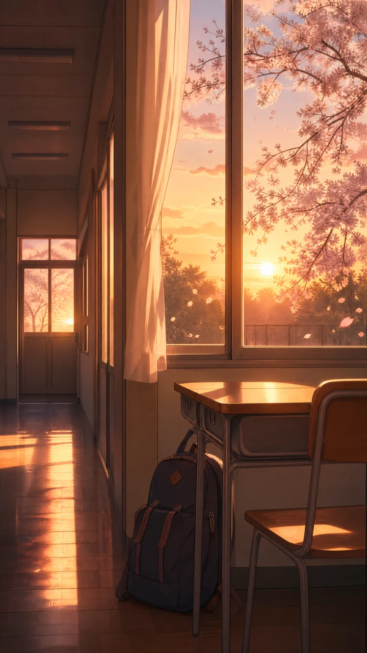 放课后夕阳校园手机壁纸