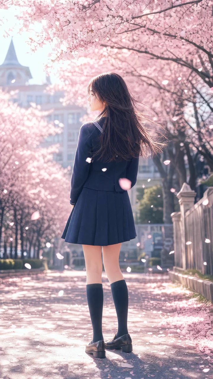 樱花制服春日手机壁纸