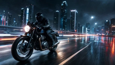 霓虹夜路机车骑士桌面壁纸