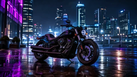霓虹夜色重型机车桌面壁纸