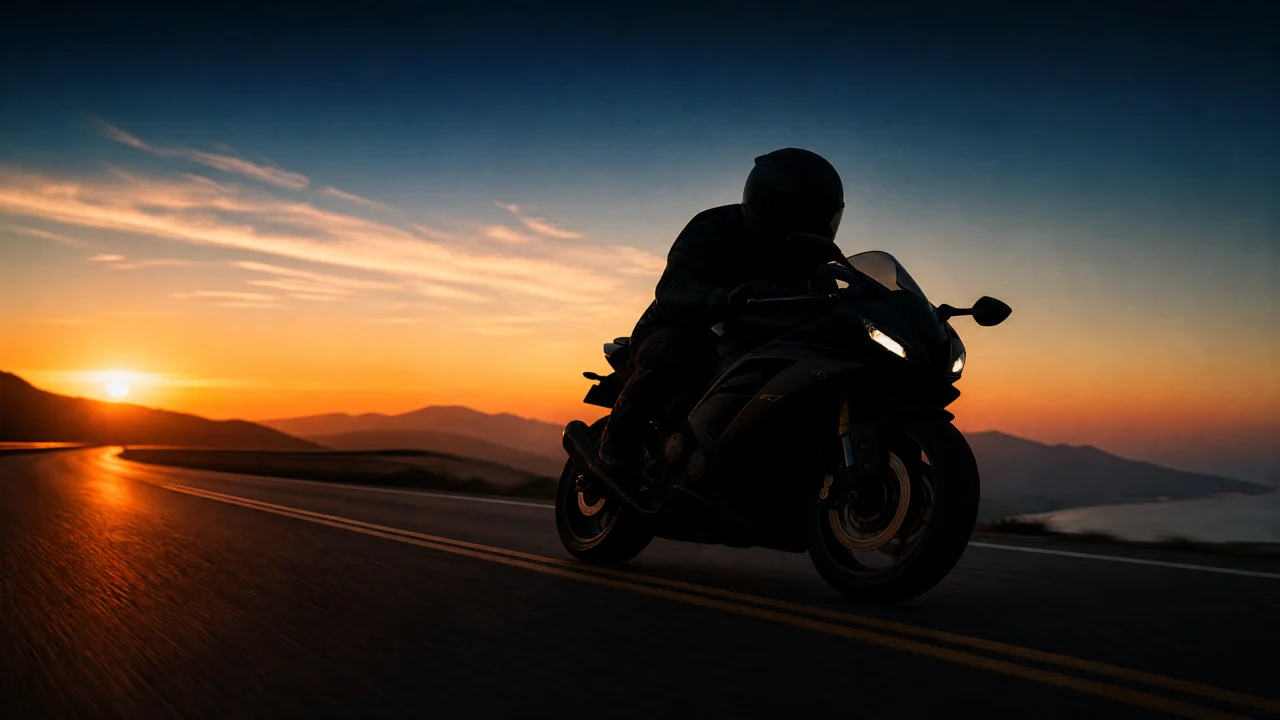 夕阳公路摩托剪影桌面壁纸