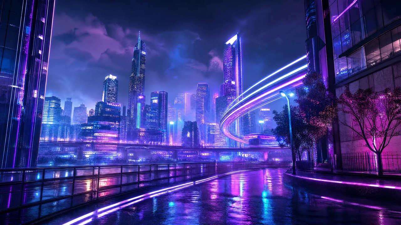 霓虹都市雨夜桌面壁纸