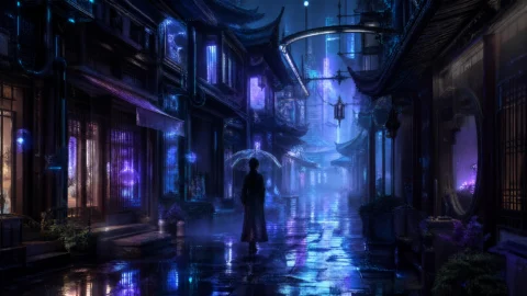 未来雨巷桌面壁纸
