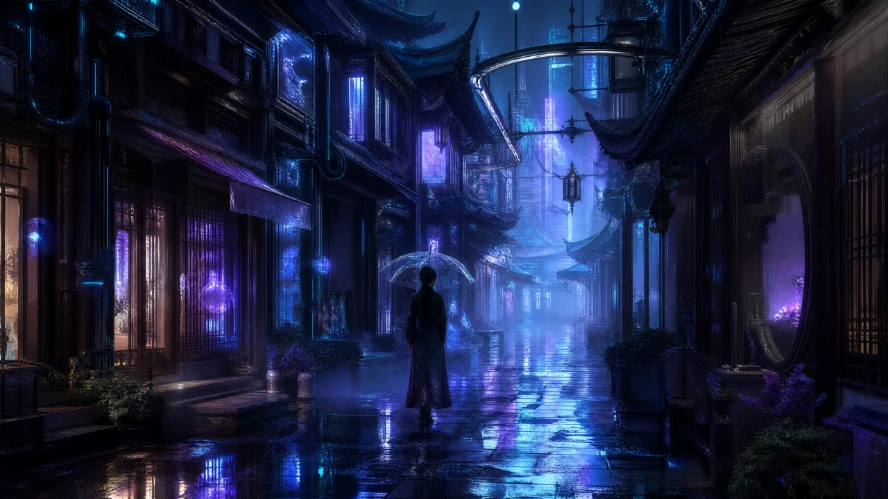 未来雨巷桌面壁纸