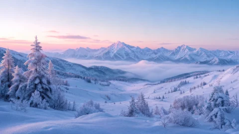 静谧雪景色冬日山谷桌面壁纸