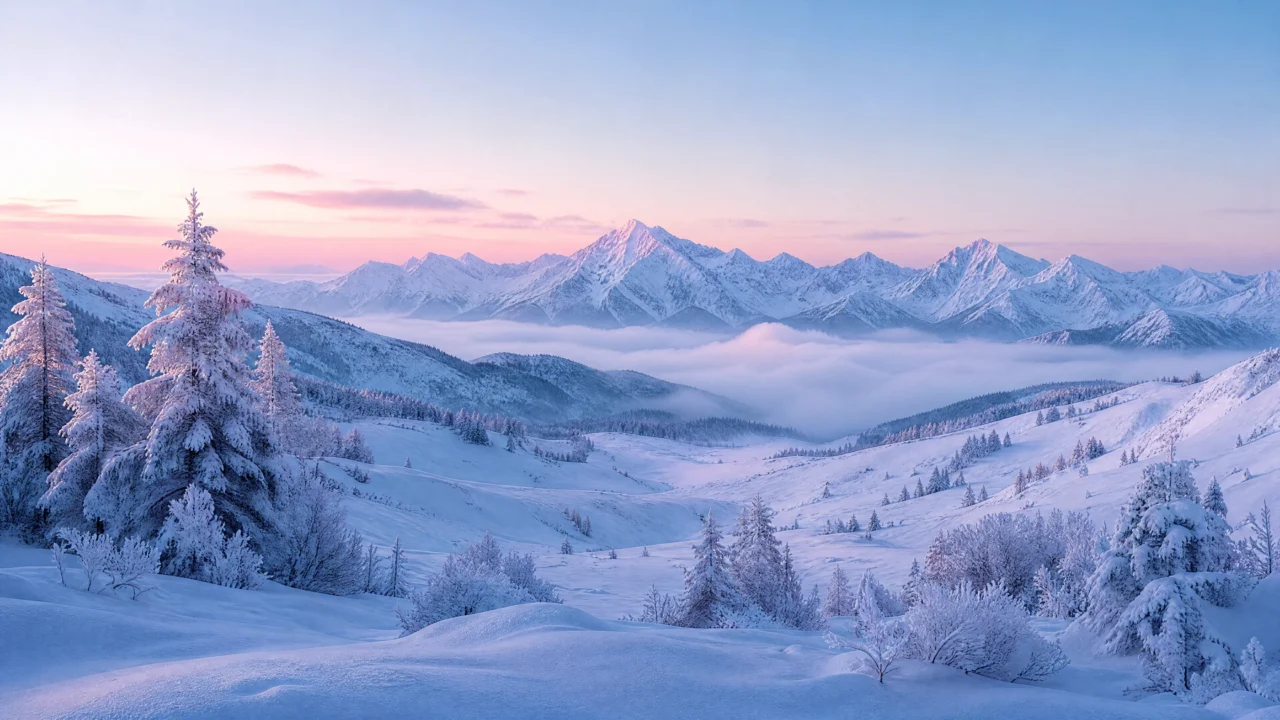 静谧雪景色冬日山谷桌面壁纸