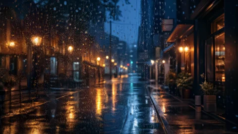 雨夜街景写真桌面壁纸