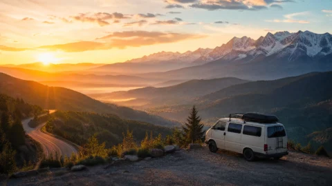 清晨山路旅行风景桌面壁纸