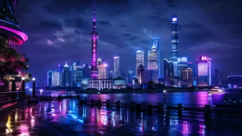 霓虹上海夜景桌面壁纸
