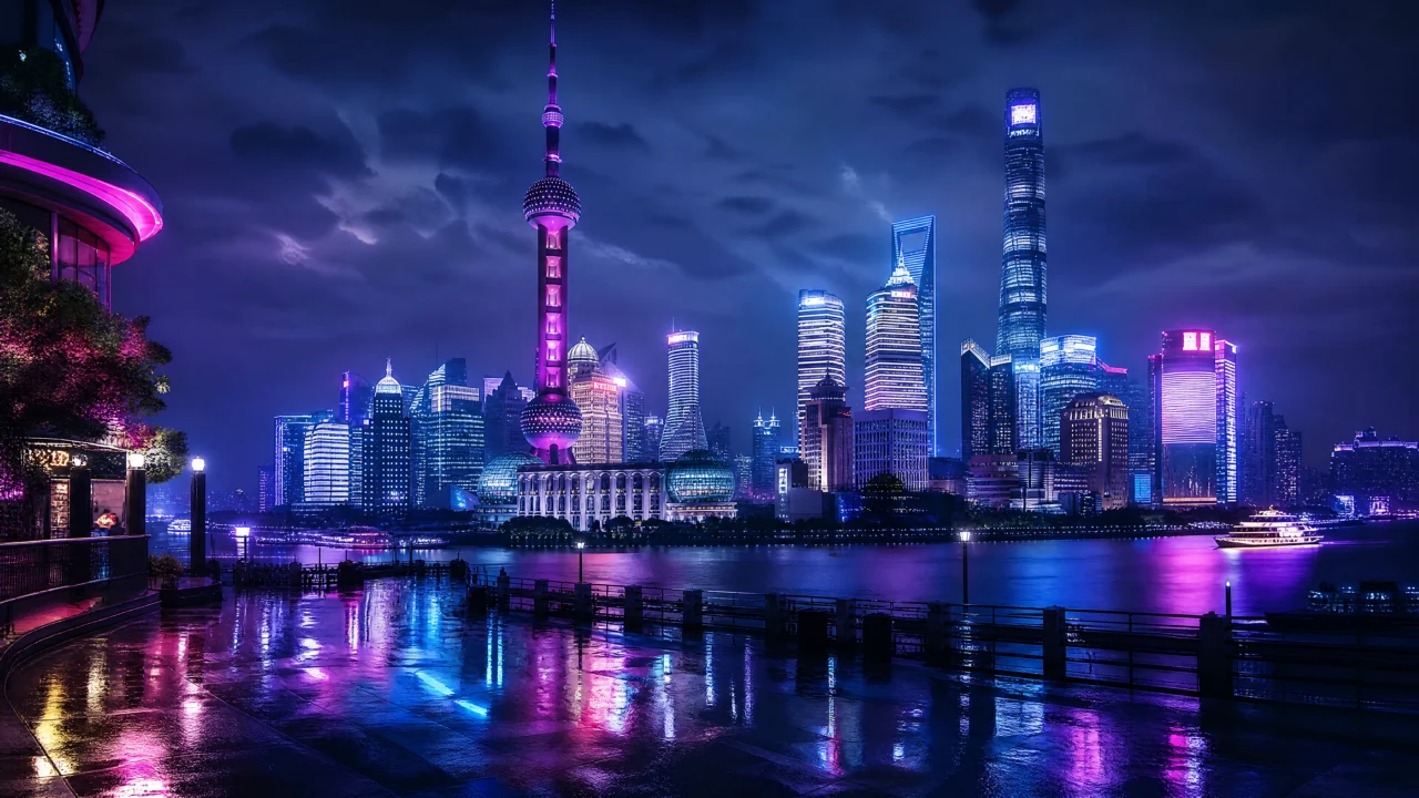 霓虹上海夜景桌面壁纸