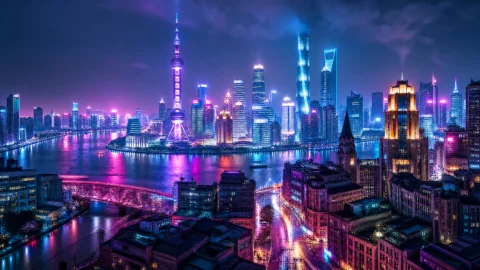 霓虹上海未来夜景桌面壁纸