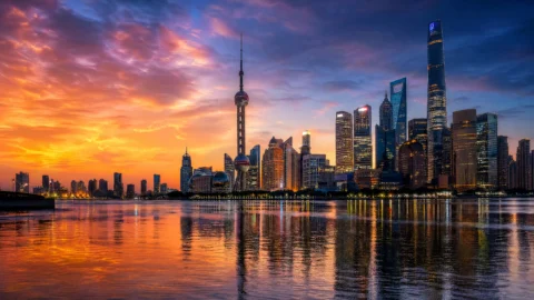 上海日落天际线桌面壁纸