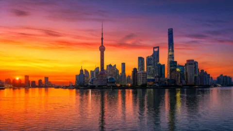 上海日落天际线桌面壁纸