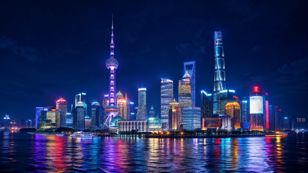 上海 skyline 霓虹夜景桌面壁纸