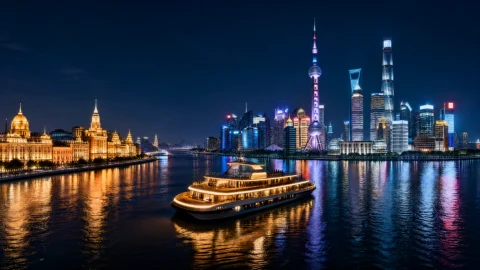 黄浦江夜游桌面壁纸