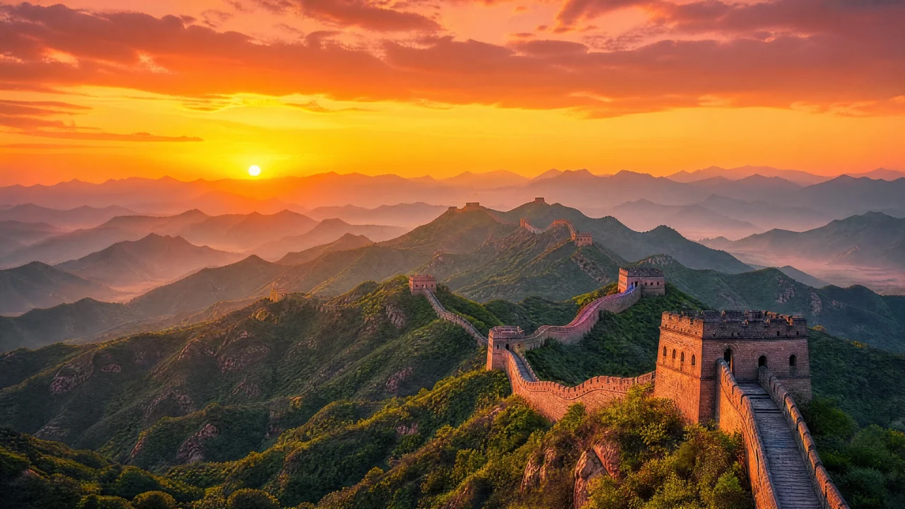 长城日落壮丽桌面壁纸