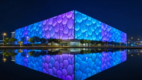 水立方灯光夜景桌面壁纸