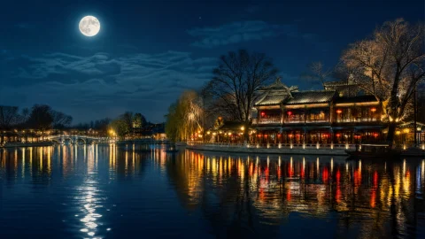 什刹海夜色桌面壁纸