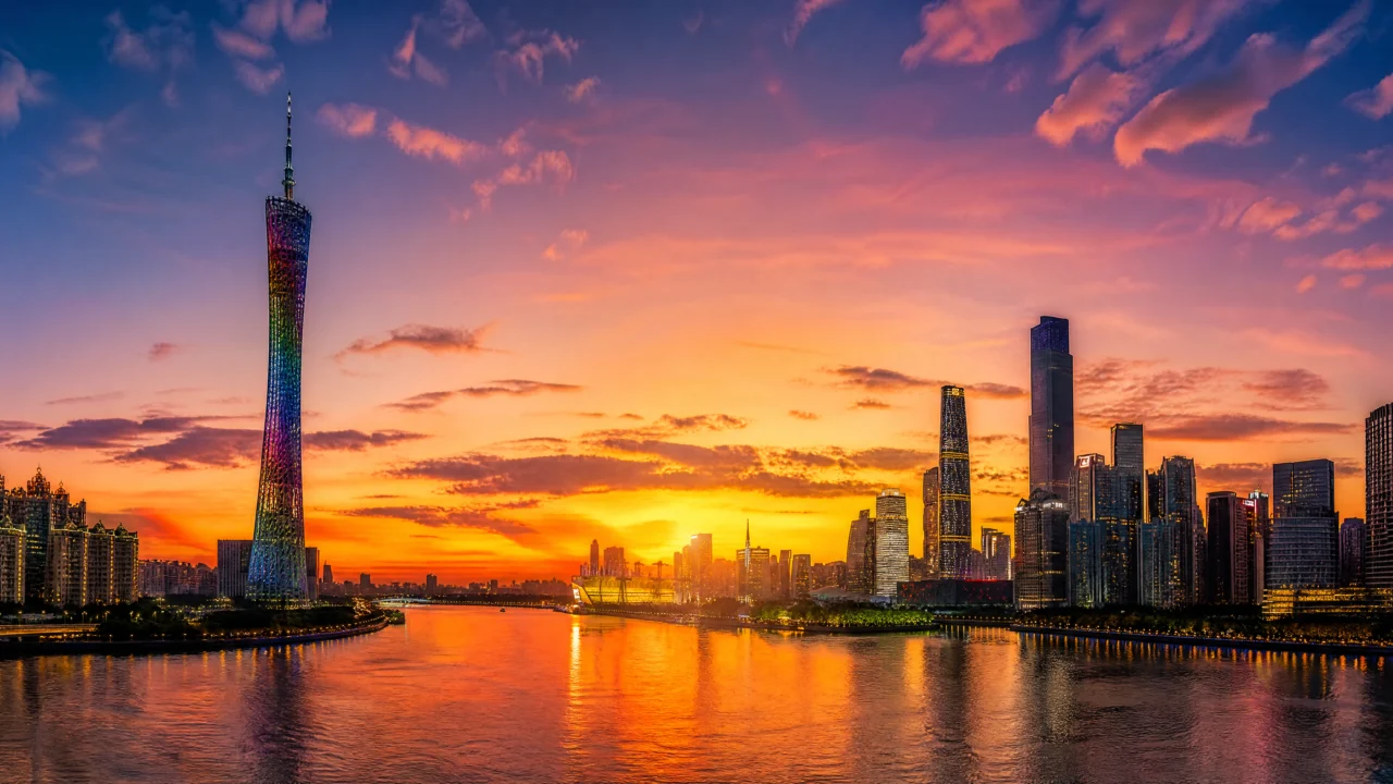 广州日落珠江天际线桌面壁纸