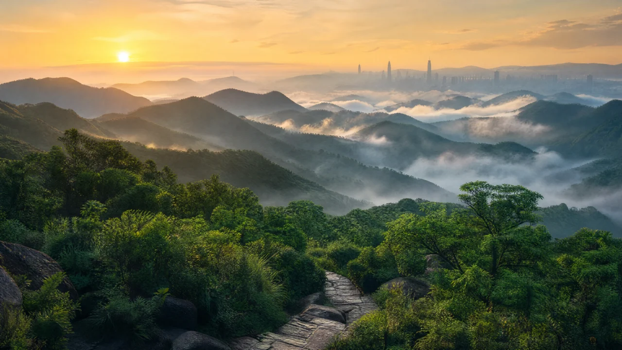 梧桐山晨雾云海桌面壁纸