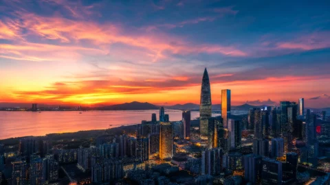 深圳日落城市天际线桌面壁纸