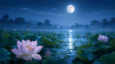 荷塘月色静谧桌面壁纸