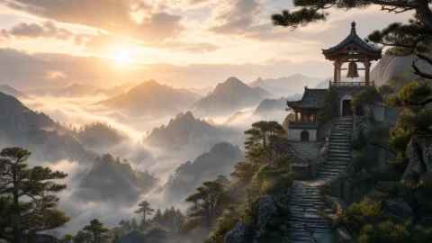 山寺晨钟桌面壁纸