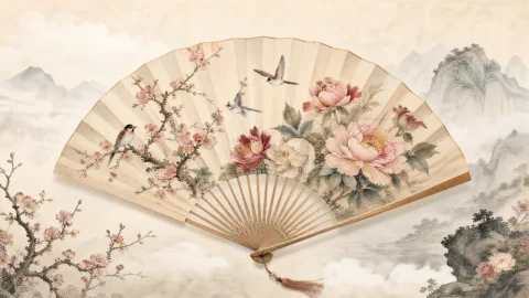 扇面花鸟古典桌面壁纸