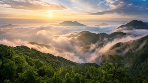 白云山晨雾云海桌面壁纸