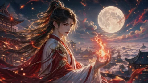 东方月初月夜灵火桌面壁纸
