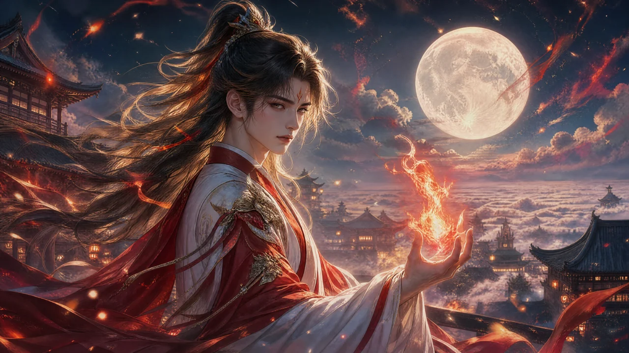 东方月初月夜灵火桌面壁纸