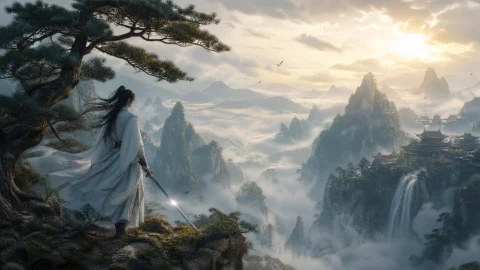 东方武侠云山侠影桌面壁纸