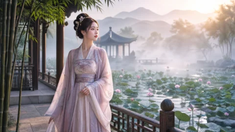 东方美女江南晨光桌面壁纸