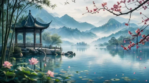 东方韵味山水意境桌面壁纸
