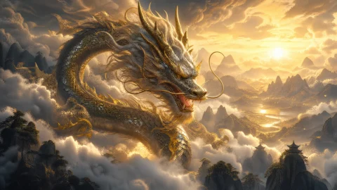 云海金光中的中国龙桌面壁纸