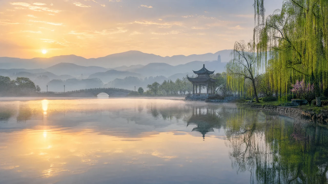 晨雾西湖桌面壁纸