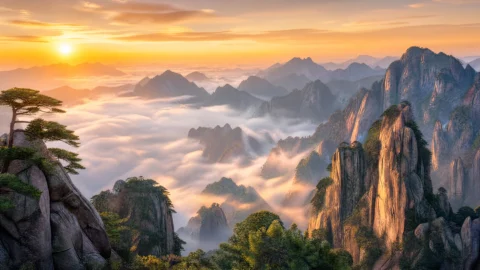 黄山云海晨光桌面壁纸