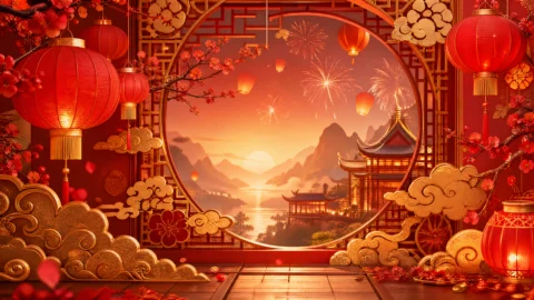 中国年喜庆红金桌面壁纸